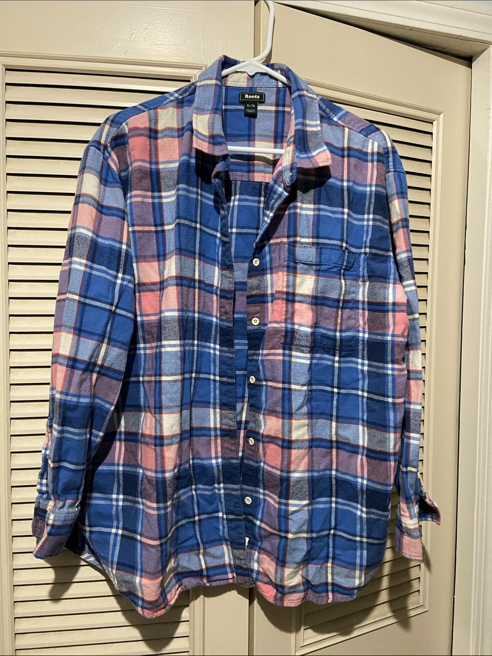 Roots Men's Blue and Pink Plaid Button-Down Shirt